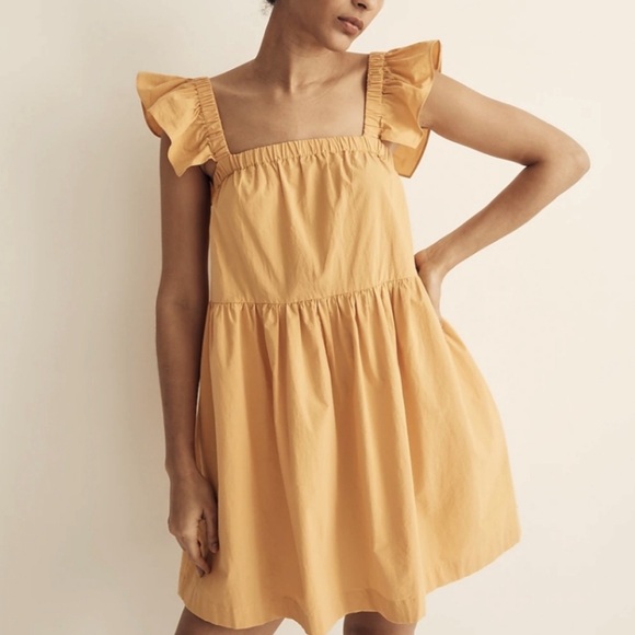 Madewell Dresses & Skirts - Madewell Flutter Sleeve Square Neck Mini Dress Yellow Size XXL